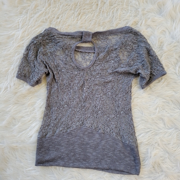 Gray Lace Top Bow Back Off Shoulder Sheer Daytrip - Picture 7 of 10